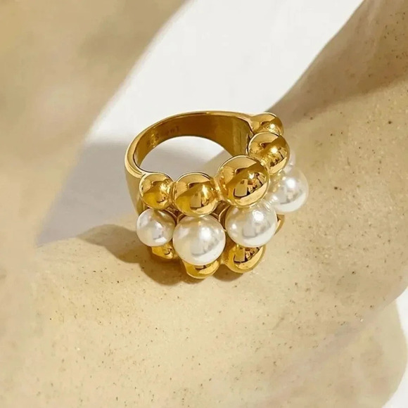 Baroque Pearl Gold Beads Pearl Rings - Picture 8 of 15